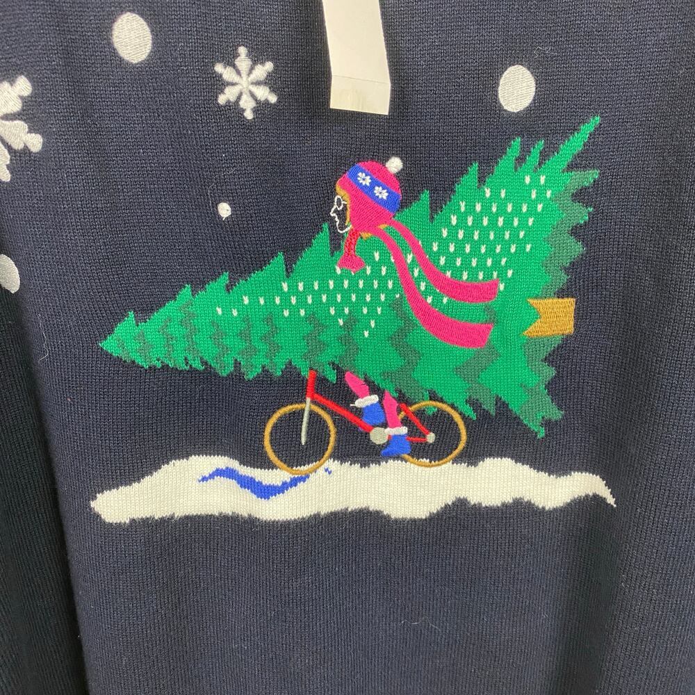 Talbots Dark Navy Blue Holiday Tree&Snowflake Crewneck Sweater Sz.2X NWT - Picture 5 of 13